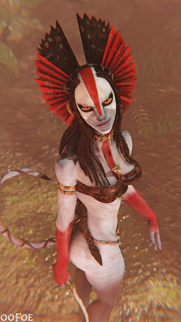 bodypaint bone_accessory bottomwear butt clothed clothing face_paint female headdress loincloth looking_at_viewer outside solo tail tribal oofoe james_cameron's_avatar varang_(avatar) alien humanoid na'vi 3d_(artwork) blender_(artwork) blender_cycles_(artwork) digital_media_(artwork) hi_res