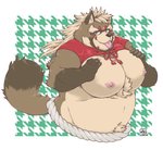 anthro barazoku belly big_pecs blep blush male moobs musclegut muscular nipples overweight overweight_anthro overweight_male pecs simple_background solo tongue tongue_out exe_exem lifewonders tokyo_afterschool_summoners goemon_(tas) canid canine mammal raccoon_dog tanuki digital_media_(artwork) half-length_portrait portrait