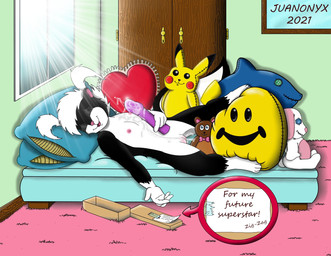 anthro bed bodily_fluids box container dildo female flat_chested furniture genital_fluids genitals gift heart_symbol inside loli nipples note nude pillow plushie sex_toy solo teddy_bear vaginal_fluids vaginal_fluids_on_dildo vulva wardrobe young young_anthro juanonyx nintendo pokemon sabrina_online tabitha_(sabrina_online) aquatic cetacean dolphin generation_1_pokemon lagomorph leporid mammal mephitid oceanic_dolphin pikachu pokemon_(species) rabbit skunk striped_skunk toothed_whale absurd_res hi_res