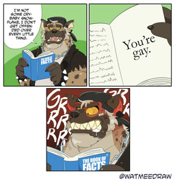 alternative_fashion angry anthro backwards_baseball_cap backwards_cap backwards_hat band-aid bandage barazoku baseball_cap biceps big_muscles black_clothing black_hat black_headwear black_jacket black_topwear bodily_fluids book bracelet brown_body brown_fur bully chain chain_jewelry chain_necklace claws clenched_teeth clothing cross-popping_vein delinquent dialogue eyebrows fangs fangs_bared foaming_at_mouth fur green_background grin grinning_at_viewer growling hat headgear headwear holding_book holding_object in_denial jacket jewelry leather leather_clothing leather_jacket leather_topwear leather_wristband looking_at_viewer male manly muscular muscular_anthro muscular_arms muscular_male necklace punk reading reading_book red_background saliva shirt simple_background smile smiling_at_viewer smug smug_expression smug_eyes smug_face smug_grin solo speech_bubble spiked_bracelet spikes teeth text thick_arms thick_eyebrows tongue topwear torn_clothing torn_jacket torn_sleeves torn_topwear tough_guy triggered vein veiny_face veiny_neck white_body white_clothing white_fur white_shirt white_topwear wristband yellow_eyes watmeedraw hyena mammal spotted_hyena comic english_text hi_res