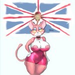 anthro areola big_breasts bone breasts british clothed clothing cocktail_dress collar curvy_figure dress female flag flag_background hourglass_figure nipple_slip red_eyes skull skull_head smile solo union_jack aliv141 super_planet_dolan shima_prime domestic_cat felid feline felis mammal absurd_res hi_res