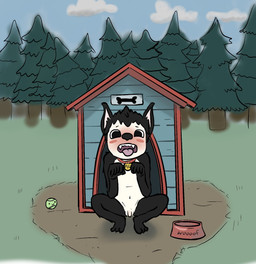 anthro ball bdsm black_body black_fur blush bowl cloud collar container crouching doghouse embarrassed exhibitionism fangs feet flaccid foreskin fur genitals grass humiliation looking_at_viewer male multicolored_body multicolored_fur nude outside penis pet_bowl petplay plant pointy_ears puppyplay roleplay sharp_teeth shota sky solo spread_legs spreading teeth tennis_ball tongue tongue_out young young_male wooooof cartoon_network summer_camp_island max_(sci) bat mammal vampire hi_res