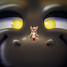 4_toes anthro belly big_ears big_tail black_head black_nose dipstick_tail duo feet fur green_eyes hair hand_on_another's_snout happy larger_anthro larger_male larger_nude looking_at_viewer macro macro_anthro macro_male male male_anthro markings mechanical_arm micro micro_anthro micro_male mouth_closed nude nude_anthro nude_macro nude_male nude_micro orange_body orange_ears orange_fur orange_legs prosthetic pupils sitting sitting_on_another sitting_on_another's_snout sitting_on_snout size_difference smaller_anthro smaller_male smaller_nude smile striped_markings striped_tail stripes tail tail_markings toes white_belly white_body white_feet white_fur white_hair white_hands white_tail_tip yellow_eyes yellow_pupils furo_fur mythology ivara_(ivarathefoox) vondrask_(ivarathefoox) canid canine dragon fox mammal mythological_creature mythological_scalie scalie 1:1 absurd_res hi_res male_(lore)