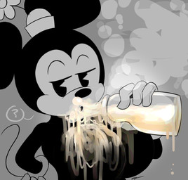 anthro big_breasts black_body black_ears black_eyebrows black_eyes black_fur black_nose bodily_fluids bottle breasts bubble clothing container countershading cum cum_bubble cum_in_mouth cum_in_nose cum_inside cum_on_breasts cum_on_face drinking drinking_cum eyebrows female fur genital_fluids gloves handwear hat headgear headwear line_tail long_tail looking_at_viewer milk_bottle milk_container mouse_tail musk open_mouth pie_cut_eyes question_mark shortstack shortstack_female solo tail text thin_tail toony toony_eyes ota_(artist) disney minnie_mouse house_mouse mammal mouse murid murine rodent 2023 artist_name greyscale hi_res monochrome signature