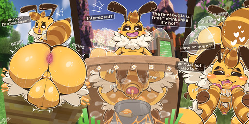 anthro anthro_focus anthro_on_anthro anus backsack balls big_butt blush bodily_fluids breasts butt cum dialogue erection faceless_anthro faceless_character faceless_male flavored_cum food genital_fluids genitals heart_symbol honey_(food) honey_cum humanoid_genitalia humanoid_penis male male/male male_focus penis solo_focus sweat sweatdrop sweaty_breasts text unusual_bodily_fluids unusual_cum unusual_genital_fluids yellow_body mrt0ony microsoft minecraft mojang xbox_game_studios arthropod bee bee_(minecraft) hymenopteran insect comic english_text hi_res