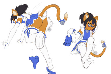 accident accidental_exposure anthro armwear blep blush butt clothed clothing crossdressing crossdressing_male dress elbow_gloves embarrassed eyewear falling femboy flashing footwear glasses gloves handwear high_heels legwear maid_uniform male male_anthro one_eye_closed orange_body rear_view shoes shy simple_background sitting solo thigh_highs tongue tongue_out tripping underwear uniform wearing_glasses white_background nadalayo leochingu domestic_cat felid feline felis mammal 3:2