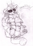 anthro big_breasts breasts claws eyewear female multi_breast nipples paws semi-anthro solo sunglasses tail tongue nullenigma canid canine mammal graphite_(artwork) traditional_media_(artwork)