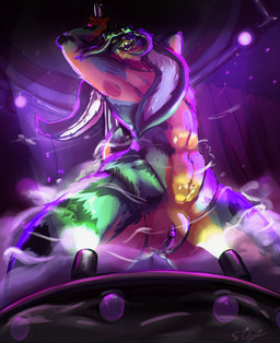 andromorph anthro dance_club dancing fur genitals hair harsh_lighting hysterectomy_scar intersex mastectomy_scar nude pole pole_dancing scar smile solo spotlight tail vulva sjey_arts ansel_(shadestoica) lagomorph leporid mammal rabbit digital_media_(artwork) hi_res trans_(lore) trans_man_(lore)