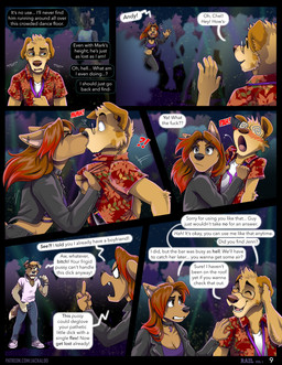5_fingers acting angry anthro anthro_on_anthro black_nose blue_eyes blush breasts brown_body brown_fur brown_hair brown_nose clothed clothing dialogue duo_focus eyewear female fingers floppy_ears fur gesture glasses group hair hand_gesture humiliation jacket jewelry kiss_on_lips kissing lanyard male male/female middle_finger nightclub open_mouth penis_humiliation pretending profanity shirt small_penis_humiliation smile spiral spiral_eyes teeth text tongue tongue_out topwear trio jackaloo andrew_oleander chelsea_addison bird_dog canid canine canis domestic_dog felid golden_retriever hunting_dog mammal retriever 2025 comic english_text hi_res multiple_scenes