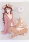 4_toes 5_fingers anthro breasts brown_body brown_fur brown_hair brown_tail clothed clothed_anthro clothed_female clothing countershade_torso countershading feet female fingernails fingers front_view fur green_eyes hair looking_at_viewer nails navel simple_background sitting small_breasts tail tail_motion tailwag toes yshanii cotton_(yshanii) canid canine canis dingo mammal 2025 digital_media_(artwork) hi_res