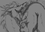 animal_genitalia balls blush blush_lines bodily_fluids cum drooling duo erection fellatio feral genital_fluids genitals long_tongue male male/male open_mouth oral penile penis saliva sex sheath tongue dragonbitez mythology dragon eastern_dragon mythological_creature mythological_scalie scalie digital_drawing_(artwork) digital_media_(artwork) hi_res monochrome shaded sketch