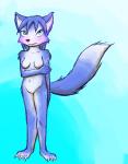 anthro blue_body blue_fur blue_hair blush breasts embarrassed female fur genitals hair nipples nude pussy solo white_body white_fur draconicmentalist nintendo star_fox krystal_(star_fox) canid canine fox mammal aliasing digital_media_(artwork)