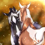 abstract_background ambiguous_gender black_body black_mane blue_eyes brown_body brown_mane feral grey_body heterochromia mane multicolored_body solo white_body white_mane yellow_eyes scarlanya equid equine horse mammal 1:1 signature