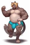 anthro bottomwear bulge clothed clothing male musclegut muscular muscular_anthro muscular_male nipple_piercing nipples piercing shorts skimpy solo topless redic-nomad daxxcat domestic_cat felid feline felis mammal hi_res