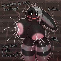 ahoge alternate_species anthro areola bangs big_breasts biped black_body black_sclera blush blush_lines bodily_fluids breasts crossgender dialogue eyelashes female floppy_ears front_view fur grey_hair hair heart_symbol holding_breast huge_breasts lactating long_ears lop_ears motion_lines mtf_crossgender nipples nude nude_female open_mouth outline simple_background solo standing text thick_thighs white_eyes oxyoxyoxyox licorice_(oxyoxyoxyox) lagomorph leporid mammal rabbit 1:1 2025 artist_name digital_drawing_(artwork) digital_media_(artwork) english_text hi_res