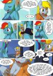 ajin anthro anthrofied blonde_hair blue_body blue_feathers blue_fur bra clothing comic derpy_hooves_(mlp) digitigrade duo english_text equid equine eyes_closed feathered_wings feathers female friendship_is_magic fur grey_body hair hasbro hi_res hoof_beat interrogation lol_comments mammal multicolored_hair my_little_pony mythological_creature mythological_equine mythology open_mouth pegasus rainbow_dash_(mlp) rainbow_hair text underwear wings