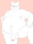 anthro balls belly big_belly blush eyes_closed flaccid foreskin front_view fur genitals humanoid_genitalia humanoid_penis kemono male moobs navel nipples nude open_mouth open_smile overweight overweight_male penis pink_background simple_background smile solo step_pose wet wet_body wet_fur ibuki_haruno canid canine canis domestic_dog mammal 2023 3:4 absurd_res hi_res