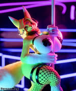 anthro big_breasts black_sclera blue_eyes breasts butt clothing dancing ears_up female fur hair music nipple_tape pasties pattern_clothing pole pole_dancing solo striped_clothing stripes tail tape white_breasts yellow_body dogzeela pers0nmag bandai_namco digimon taomon_(dogzeela) digimon_(species) renamon taomon 2024 3d_(artwork) 3d_animation animated blender_(artwork) digital_media_(artwork) hi_res huge_filesize loop sound webm