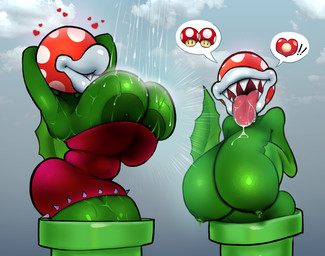 anthro anthrofied areola big_breasts bodily_fluids breasts clothed clothing drooling duo eyeless female glistening glistening_breasts glistening_lips green_areola green_body green_breasts green_nipples green_pipe hands_behind_head heart_symbol huge_breasts lactating leaf leaf_arms legless lips navel_outline nipple_slip nipples not_furry nude plant saliva thick_lips tight_clothing tongue tongue_out unusual_bodily_fluids unusual_lactation watering wet_breasts white_lips thebonezonedeluxe mario_bros nintendo elemental_creature elemental_humanoid flora_fauna humanoid piranha_plant plant_humanoid 2026 hi_res