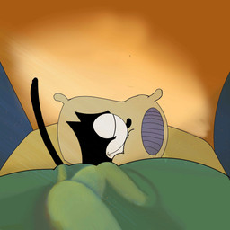 anthro bed bedding black_body blanket butt curled_up furniture male raised_tail simple_background sleeping solo tail xiaril felix_the_cat_(series) felix_the_cat domestic_cat felid feline felis mammal 1:1 absurd_res hi_res shaded simple_shading