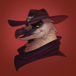 anthro black_clothing black_hat black_headwear black_topwear clothed clothing feathers hat headgear headwear looking_at_viewer male male_anthro narrowed_eyes open_mouth red_background red_sclera simple_background solo topwear white_body white_feathers yellow_eyes edvardiko avian 1:1 absurd_res bust_portrait hi_res portrait