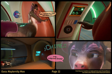anthro blue_hair clothing dialogue female hair latex latex_clothing machine profanity science_fiction surprised text jinsariakhavra khavrancreations oura bovid felid felid_taur feline feline_taur mammal mammal_taur robot taur comic english_text hi_res url
