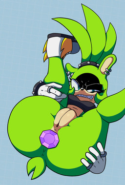 anal anal_penetration anthro black_body black_clothing black_fur black_nose black_topwear blue_background bottomless bracelet breasts butt buttplug buttplug_in_ass buttplug_insertion clothed clothing ear_piercing eyelashes facial_markings female footwear fur gem genitals gloves green_body green_fur handwear head_markings jewel_buttplug jewelry legs_up looking_at_viewer lying markings navel object_in_ass on_back penetration piercing plug_(sex_toy) plug_insertion plump_labia presenting presenting_hindquarters ring sex_toy sex_toy_in_ass sex_toy_insertion sharp_teeth shoes simple_background solo spread_legs spreading studded_bracelet studded_jewelry studs tan_body tan_fur teeth thick_thighs topwear vulva white_clothing white_footwear white_gloves white_handwear white_shoes wide_hips jigglytoons third-party_edit goldsden_(colorist) idw_publishing sega sonic_the_hedgehog_(comics) sonic_the_hedgehog_(idw) sonic_the_hedgehog_(series) surge_the_tenrec afrosoricid mammal tenrec hi_res