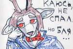 anthro antlers blue_clothing clothed clothing fur grey_hair hair horn male red_eyes rude simple_background smug smug_face solo sweatshirt text white_background white_body white_fur brokk gooddeer deer mammal new_world_deer reindeer absurd_res hi_res russian_text translated