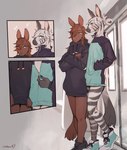 anthro biped black_body black_fur black_hair brown_body brown_fur brown_hair clothing duo fur grey_eyes hair hoodie looking_at_viewer male multicolored_body multicolored_fur multicolored_hair striped_body striped_fur stripes topwear tracksuit two_tone_body two_tone_fur two_tone_hair white_body white_fur white_hair bebebebebe equid equine horse mammal zebra 2023 digital_media_(artwork) hi_res