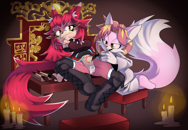4_toes anthro asian_clothing blonde_hair boots bottomwear breasts calligraphy calligraphy_brush candle candlelight chair chinese_clothing clothed clothing dipstick_tail duo east_asian_clothing feet female footwear fur furniture hair hanfu light male male/female markings no_underwear pink_body pink_fur pink_hair red_hair ritual shoes sitting skirt tail tail_markings talisman talisman_on_pussy toes womb_tattoo yellow_eyes martyjade23 sega sonic_the_hedgehog_(series) fan_character canid canine fox mammal absurd_res hi_res painting_(artwork)