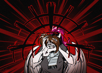 anthro bodily_fluids crying feathers female pain scarf solo tears wings sunny_way mythology sunny_way_(character) equid equine horse mammal mythological_creature mythological_equine pegasus colored half-length_portrait hi_res portrait sketch