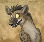 ambiguous_gender anthro black_nose brown_body brown_fur conditional_dnp feral fur grimace hyena mammal markings reaction_image solo spots spotted_body spotted_fur spotted_hyena tani_da_real teeth yellow_eyes