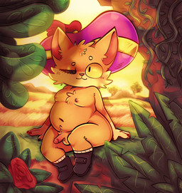 anthro balls belly boots clothing erection footwear fur genitals hat headgear headwear male mostly_nude navel nipples one_eye_closed orange_body orange_fur outside penis shoes shortstack slightly_chubby solo sunset thick_thighs wink salamikii squire_(salamikii) domestic_cat felid feline felis mammal hi_res