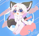 abstract_background anthro blue_eyes brown_body brown_fur female fur hair kemono solo white_body white_fur white_hair young young_anthro young_female deaic domestic_cat felid feline felis mammal 2023