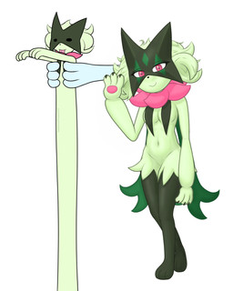 anthro anthrofied biped black_claws blep breast_curtains breasts claws dot_eyes featureless_crotch female fur gesture green_body green_fur green_hair hair holding_another looking_at_viewer mask medium_breasts navel pink_eyes pokemorph simple_background simple_eyes smile solo standing tongue tongue_out waving white_background additionalespeon333 longcat nintendo pokemon felid feline generation_9_pokemon mammal meowscarada pokemon_(species) 2025 absurd_res colored digital_drawing_(artwork) digital_media_(artwork) hi_res meme shaded