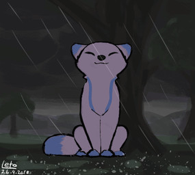 blue_body blue_fur electricity feral fur happy lightning male raining scared solo thunder white_body white_fur letodoesart leto_(letodoesart) arctic_fox canid canine fox mammal true_fox 2018 2d_animation animated dated frame_by_frame