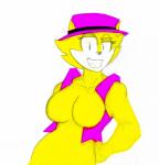 anthro bottomless breasts clothed clothing crossgender featureless_breasts female fur hat headgear headwear simple_background solo white_background yellow_body yellow_fur theicedwolf hanna-barbera top_cat_(series) top_cat domestic_cat felid feline felis mammal