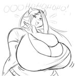 anthro big_breasts breast_jiggle breast_squish breasts cleavage clothed clothing female huge_breasts jiggling laugh looking_at_viewer ojou_laugh smile smug solo squish wide_hips jwinkz summer_(jwinkz) bovid bovine cattle mammal monochrome sketch