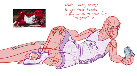 anthro balls basketball basketball_uniform big_balls big_bulge big_penis big_tail boots bottomwear bulge clothed clothing detailed_bulge flirting footwear genitals grin huge_bulge inviting inviting_viewer looking_at_viewer lying male mascot on_side open-toed_sneakers penis pose presenting revealing_outfit seductive shoes shorts skimpy smile smiling_at_viewer smirk smirking_at_viewer sneakers solo sportswear suggestive sultry_gaze tail teasing text thick_tail ticket tight_bottomwear tight_bulges tight_clothing tight_shorts tight_underwear topwear underwear uniform vest conditional_dnp samagthrav2 toronto_raptors toronto_raptor dinosaur dromaeosaurid prehistoric_species reptile saurischian scalie theropod velociraptor absurd_res english_text hi_res pinup reference_image
