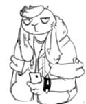 anthro cellphone clothed clothing electronics fur hair jacket looking_at_viewer male phone solo topwear pepperchan lagomorph leporid mammal rabbit 5:6 monochrome