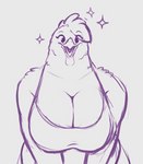 anthro big_breasts bra breasts cleavage clothed clothing female happy looking_at_viewer open_mouth overweight overweight_anthro overweight_female smile solo underwear tenynn avian bird chicken galliform gallus_(genus) phasianid 2022 monochrome sketch