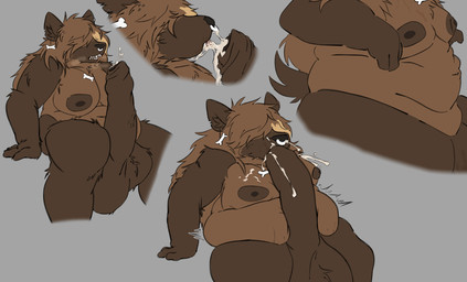 anthro auto_cum_inflation balls big_balls bodily_fluids cum cum_inflation cum_inside ear_piercing facial_piercing genital_fluids genitals gynomorph hyper hyper_genitalia inflation intersex nose_piercing nose_ring overweight piercing ring_piercing solo weight_gain sudo7 sudo_(sudo7) hyena mammal absurd_res hi_res