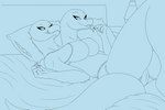 anthro bed bedroom breasts butt candy conjoined conjoined_twins dessert duo female female/female food furniture lamp lava_lamp licking licking_lollipop lollipop looking_at_another looking_at_partner tongue tongue_out therobd lancy_(therobd) lucy_(therobd) amphibian lizard reptile salamander scalie absurd_res black_and_blue hi_res monochrome sketch