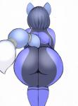 2019 accessory anthro big_butt blue_hair bodysuit butt canid canine clothing colored_sketch dipstick_tail female fox furgonomics hair hi_res krystal_(star_fox) mammal markings multicolored_tail nintendo omegasunburst rear_view simple_background sketch skinsuit solo star_fox tail tail_accessory tail_markings tailband tight_clothing white_background