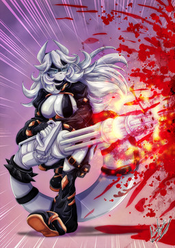 accessory anthro blood blue_eyes bodily_fluids bullet clothed clothed_anthro clothed_female clothing female fingerless_gloves footwear fully_clothed fully_clothed_anthro fully_clothed_female furgonomics gatling_gun gloves gun hair handwear horn long_hair machine_gun minigun pouch_(clothing) ranged_weapon shoes shooting shooting_gun solo tail tail_accessory tail_gun tailband topwear weapon weapon_tail white_body white_hair yukariasano weiss_(bonjolasermaster) lizard reptile scalie hi_res signature