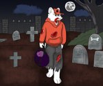 anthro blood bodily_fluids cemetery eyewear glasses gore holidays male solo wearing_glasses gamekun halloween arctic_fox canid canine fox mammal true_fox undead zombie