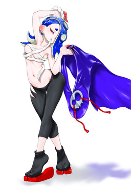 big_breasts breasts camel_toe chest_wraps clothing female footwear hair hair_over_eye leggings legwear not_furry pseudo_hair sandals shoes simple_background solo tentacle_hair tentacles undressing white_background wraps koharuno2 nintendo splatoon shiver_(splatoon) aquatic cephalopod humanoid mollusk octarian octoling hi_res