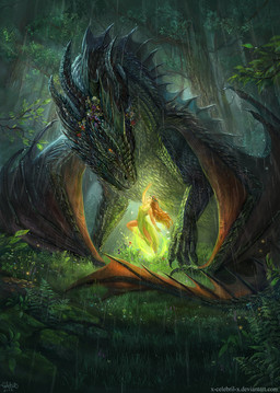 ambiguous_gender claws clothing day detailed_background dress duo female feral fern forest fur grass green_body green_fur horn membrane_(anatomy) membranous_wings orange_eyes outside plant raining scales spines text tree wings x-celebril-x european_mythology mythology dragon elf humanoid mythological_creature mythological_scalie scalie western_dragon 2022 digital_media_(artwork) hi_res url