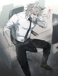 anthro aroused belt big_penis blush bodily_fluids bottomwear bulge chair clothed clothing collared_shirt detailed_bulge dress_shirt erection excessive_genital_fluids excessive_precum eyewear fully_clothed furniture genital_fluids genital_outline genitals glasses grey_hair hair huge_penis male necktie office office_chair on_chair pants penis penis_outline precum precum_squirt precum_through_clothing shirt sitting sitting_on_chair solo tenting throbbing throbbing_penis topwear unprofessional_behavior wet wet_clothing notglacier canid canine mammal absurd_res hi_res sketch
