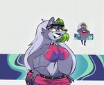 anthro big_breasts breasts clothing dark_lips dark_lipstick eyeshadow eyewear female fur genitals green_hair grey_body grey_clothing grey_fur grey_hair grey_jacket grey_topwear hair jacket lipstick makeup purple_eyeshadow pussy solo sunglasses thick_thighs topwear wide_hips whimbly wolftangart five_nights_at_freddy's five_nights_at_freddy's:_security_breach scottgames steel_wool_studios roxanne_wolf animal_humanoid canid canid_humanoid canine canine_humanoid canis humanoid mammal mammal_humanoid wolf wolf_humanoid thighs hi_res